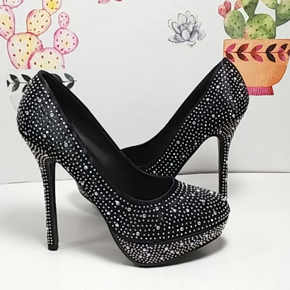New Black with Glimmer-Rhinestones Stiletto Heels